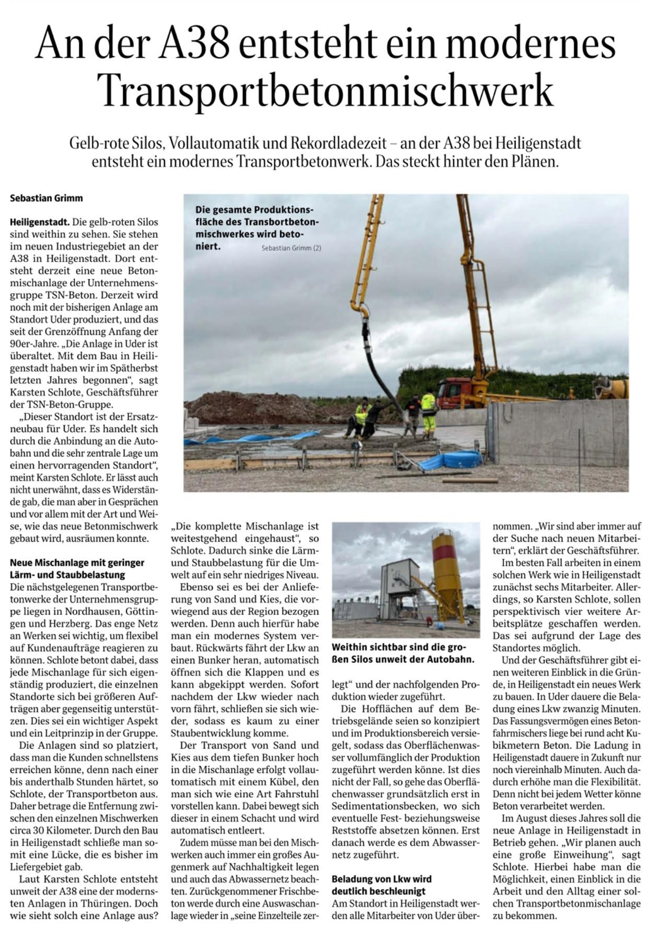 TSN-Beton baut an der A38 in Heiligenstadt: Was der Neubau für die Region bedeutet. Von Sebastian Grimm.